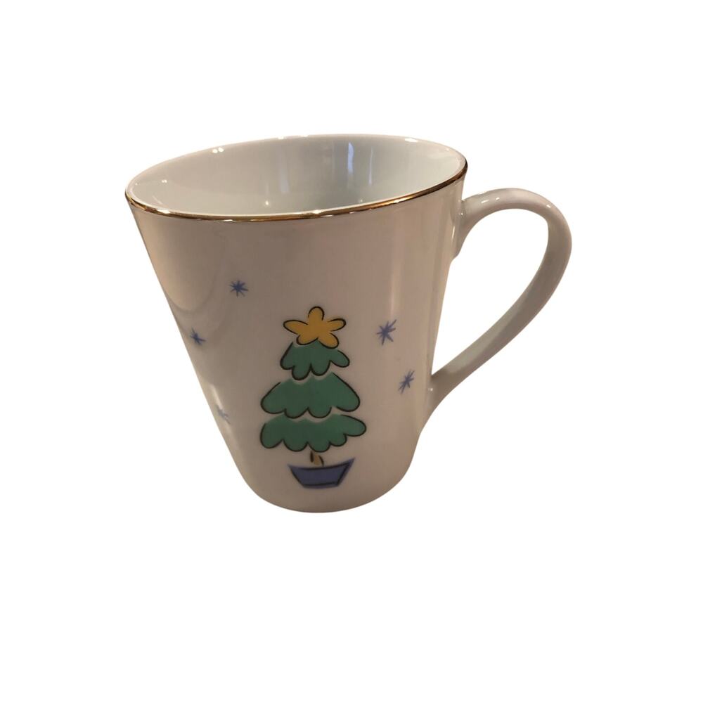 Merry Brite Christmas 8oz Mug With Tree Gold Rim